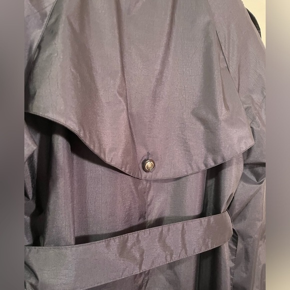 Vintage Sterling Bay Metallic Navy Belted Rain Trench Coat, Size 10P - Picture 8 of 10